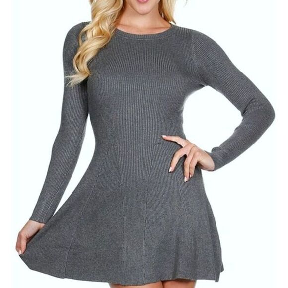 Love Tree Black Ribbed Knit Mini Stretchy Dress Sz Large Y2K Soft Minimalist - Picture 1 of 11